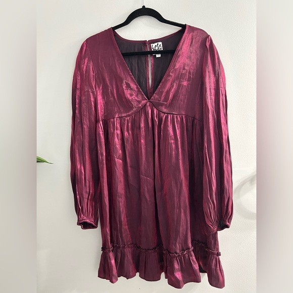 Lola may smock dress in shimmer red wine - Picture 4 of 8